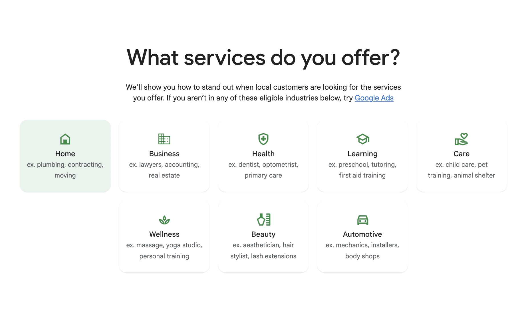 Local Service Ads Business Categories