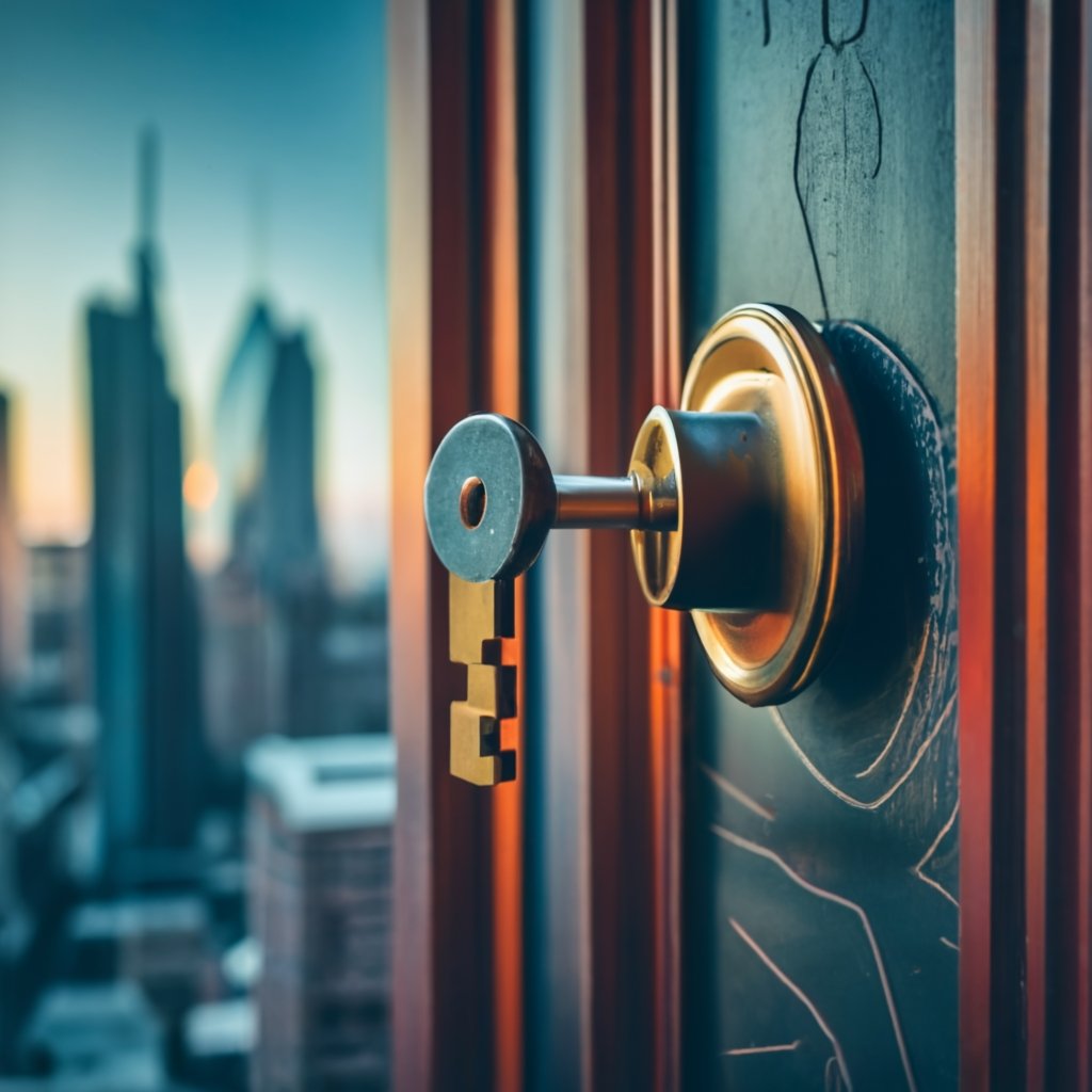Unlocking Career Opportunities in America: A comprehensive guide to U.S. work permits illustrated by a key opening doors to various professional fields.