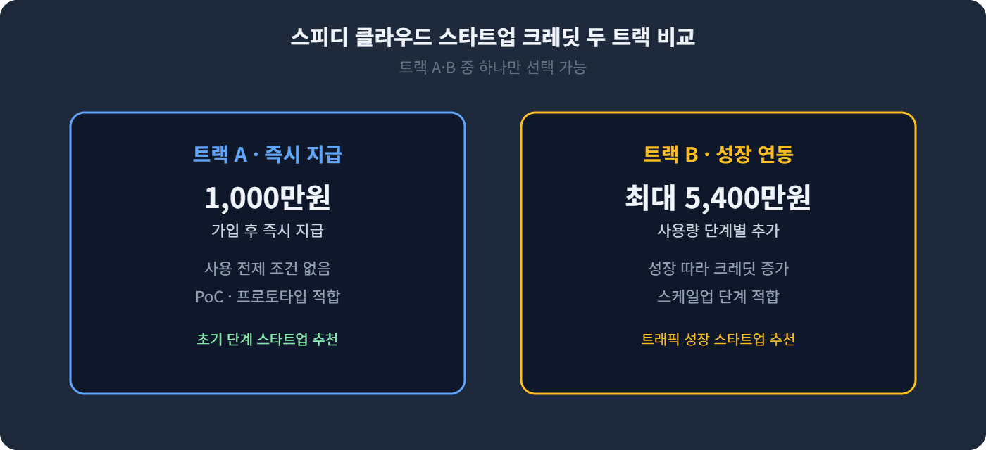 스피디 클라우드 스타트업 크레딧 두 트랙 비교