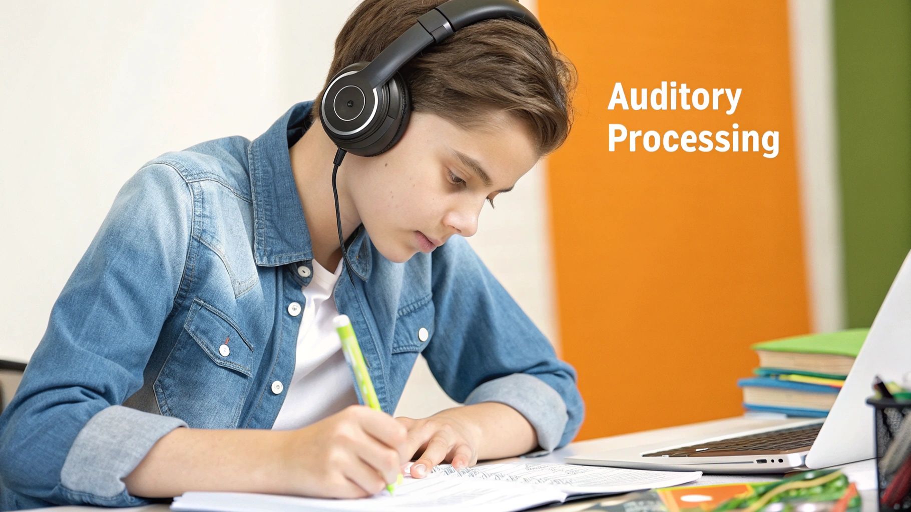 An individual concentrating on sounds in a complex auditory environment, representing the brain's processing challenge.