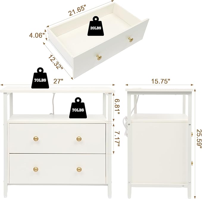 Elegant 27 inch nightstand with ample storage space and a timeless design.