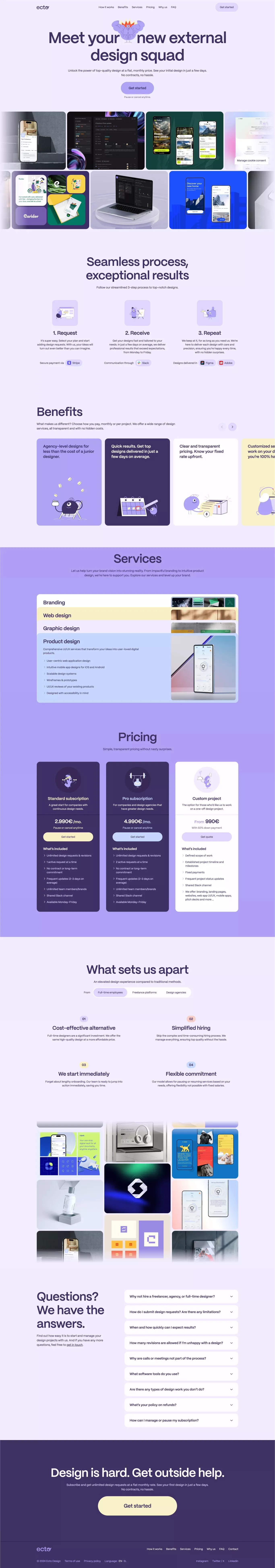 Ecto Design - Efficient subscription-bas portfolio page screenshot showcasing Design and Tech design