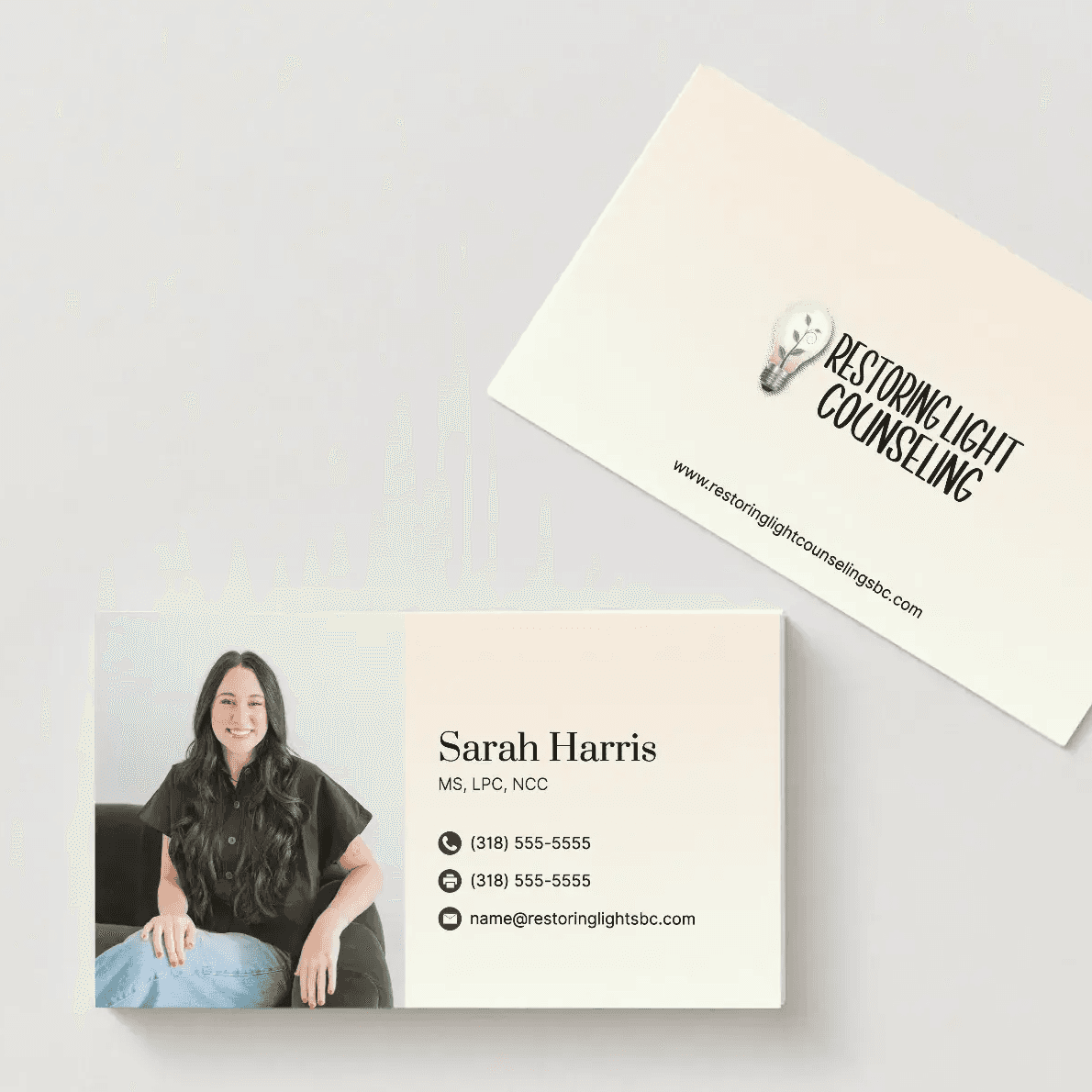 Restoring Light Counseling business cards designed by DesignPing in Shreveport.