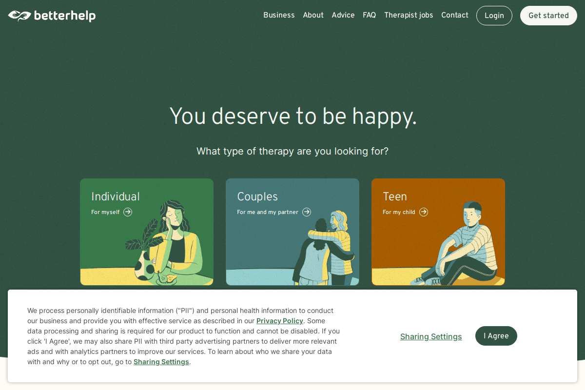 BetterHelp Website Interface