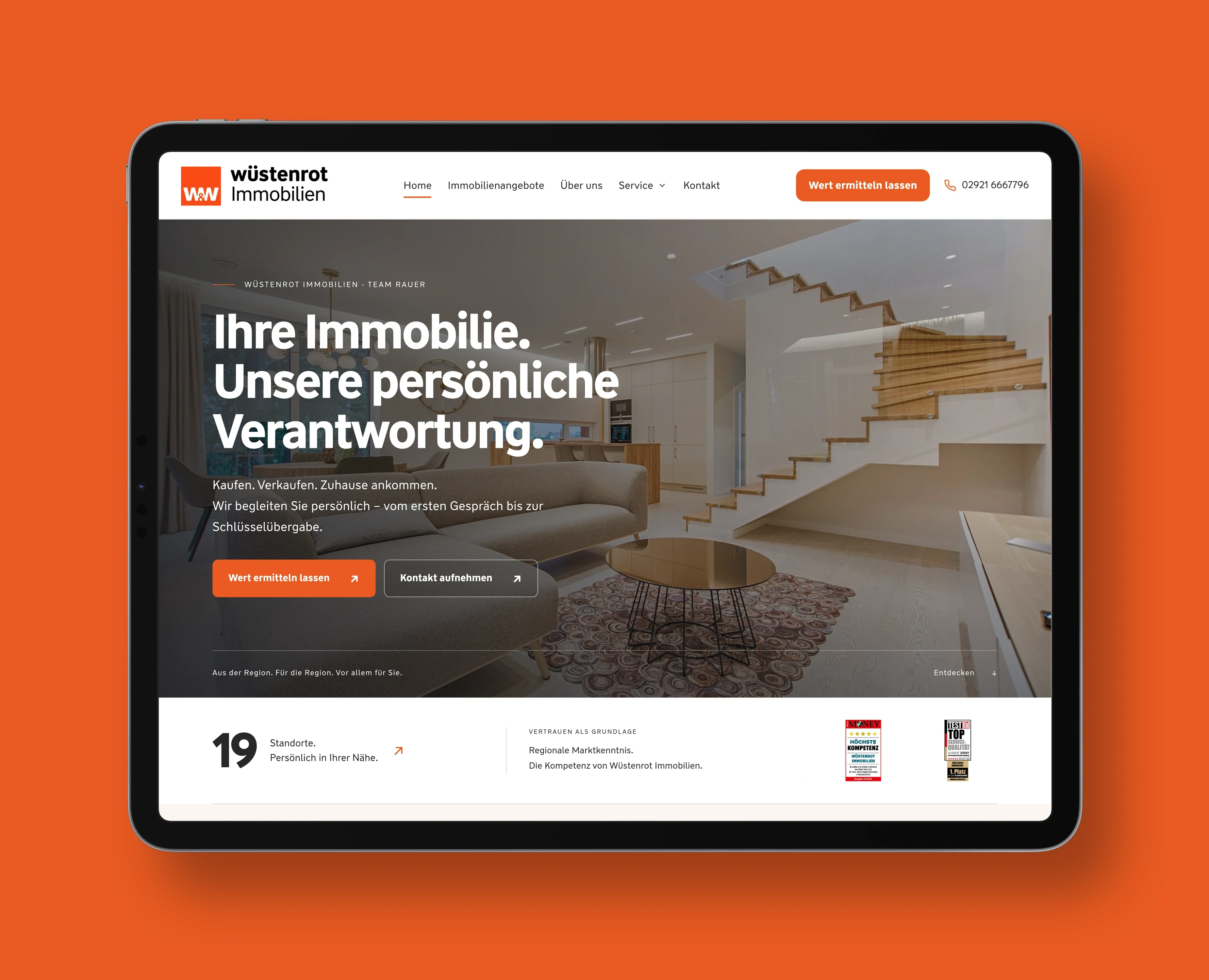 Website Wüstenrot Immobilien Team Rauer auf dem iPad im Querformat