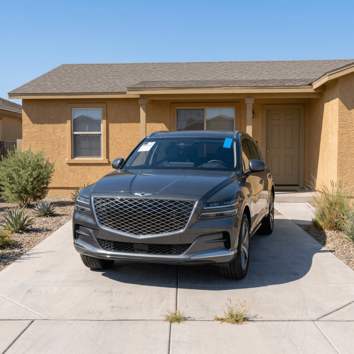 Gray Genesis GV70 luxury crossover with a top-quality windshield replacement done in Glendale, Arizona