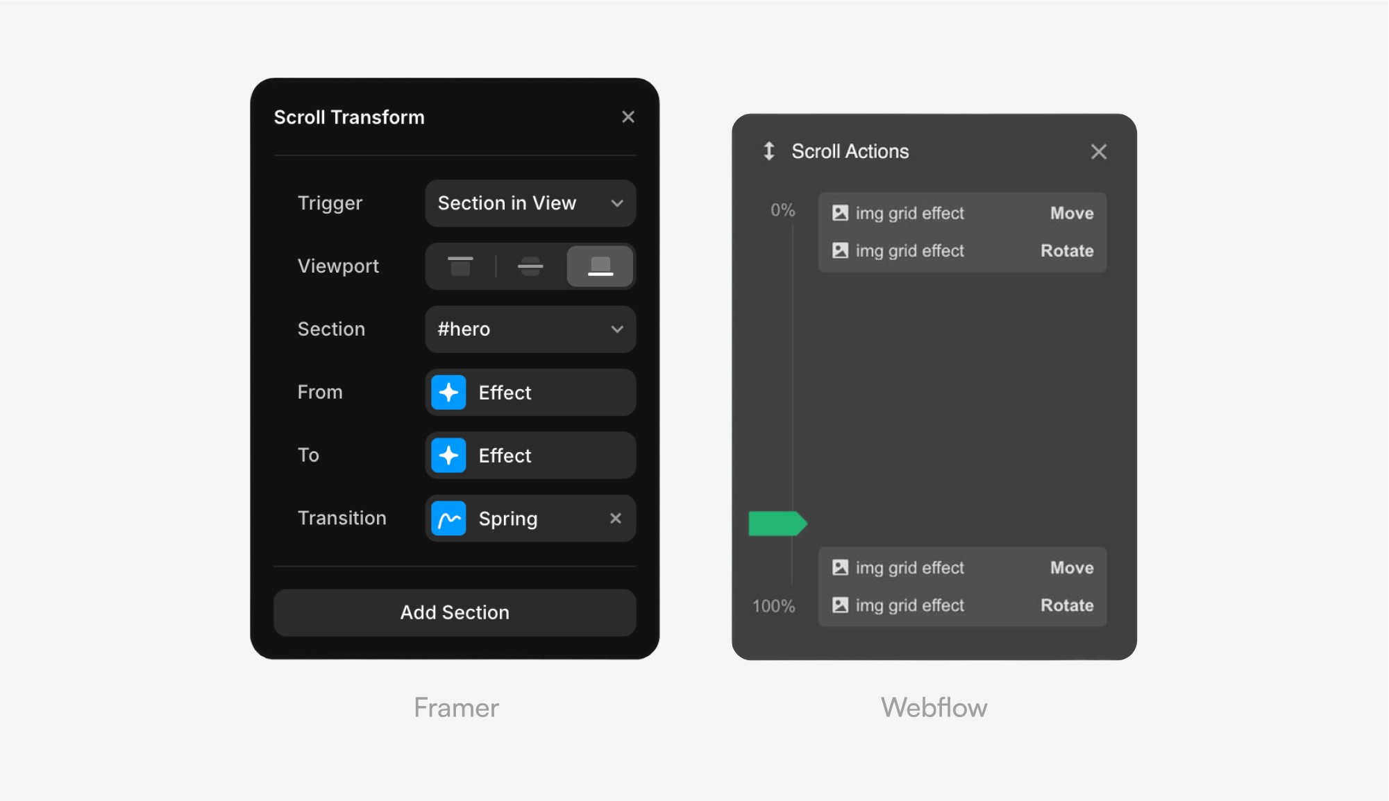 framer animation vs webflow animation