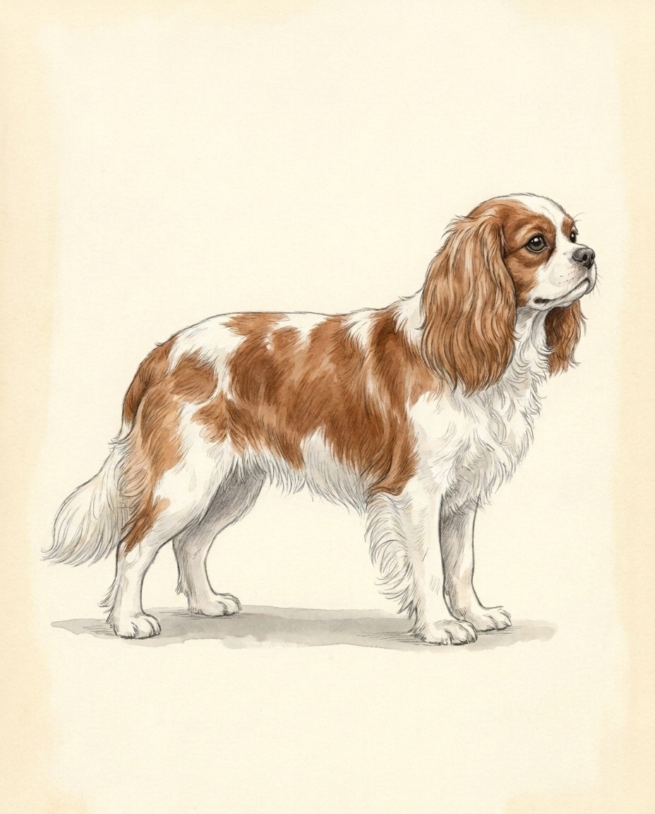 Ilustración del animal adulto de pie, de perfil, a escala con la regla.