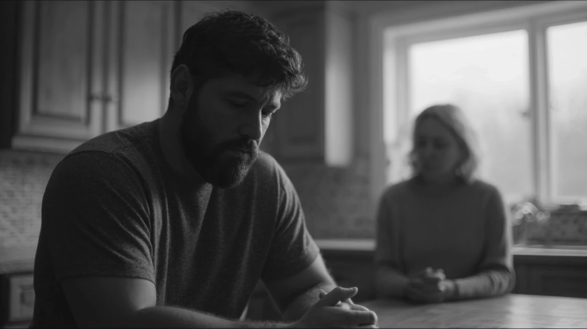 Man looking away during difficult conversation, showing emotional shutdown