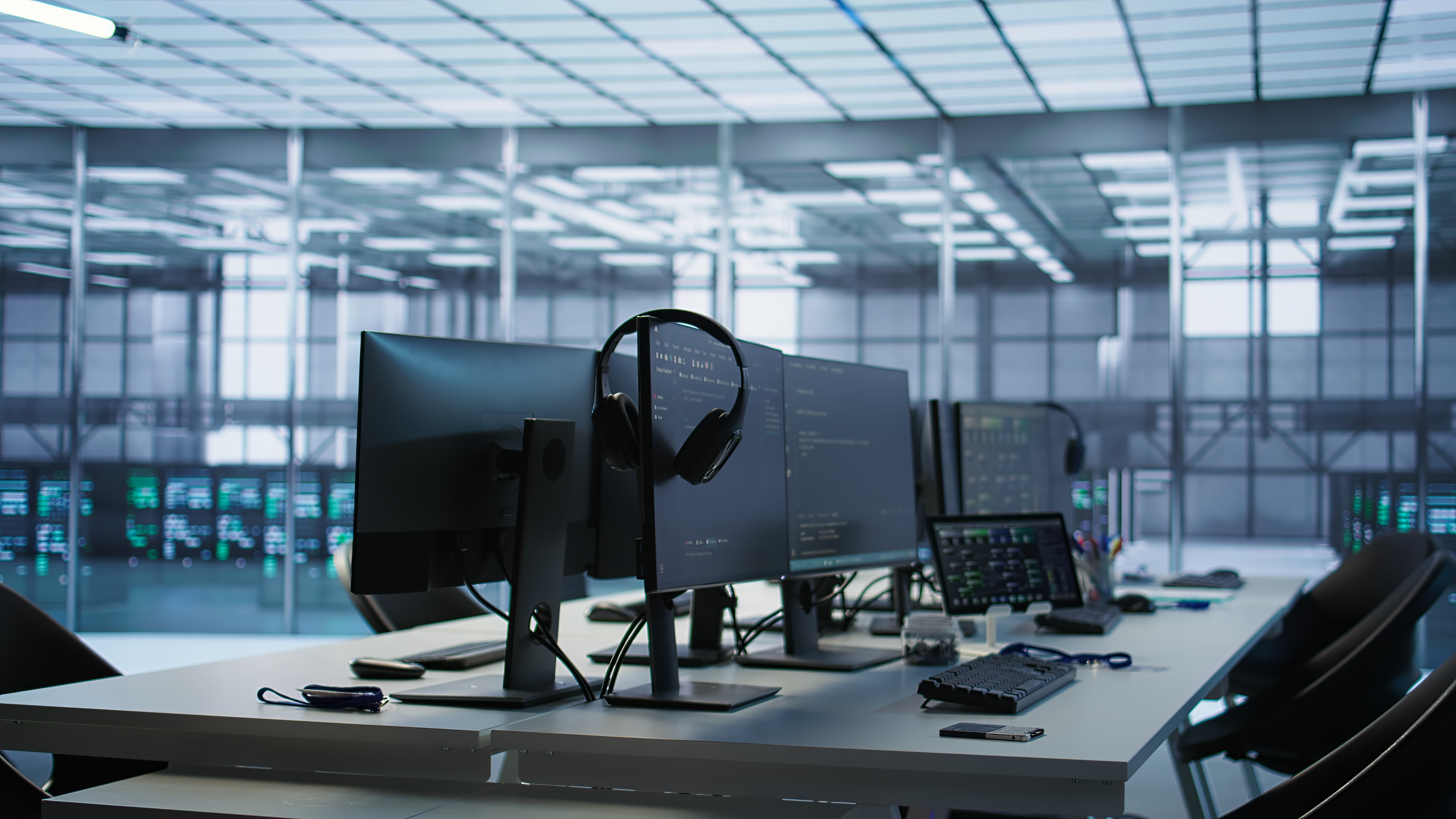 Black and white image of people working at a table with laptops, showing hands gesturing during discussion of digital content displayed on screens, with fabrica® logo in the corner.