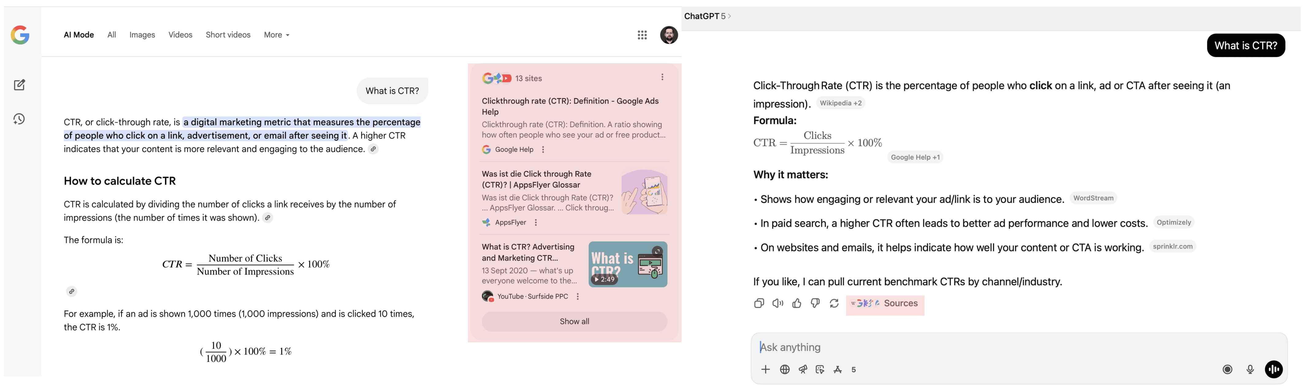 Clickable sources in Google's AI Mode & ChatGPT