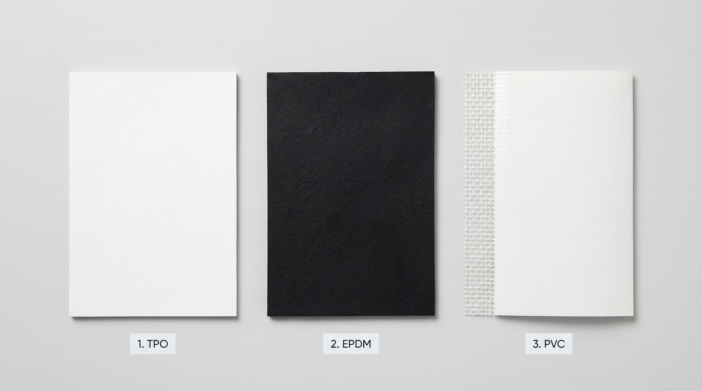 TPO EPDM PVC flat roof material comparison close-up