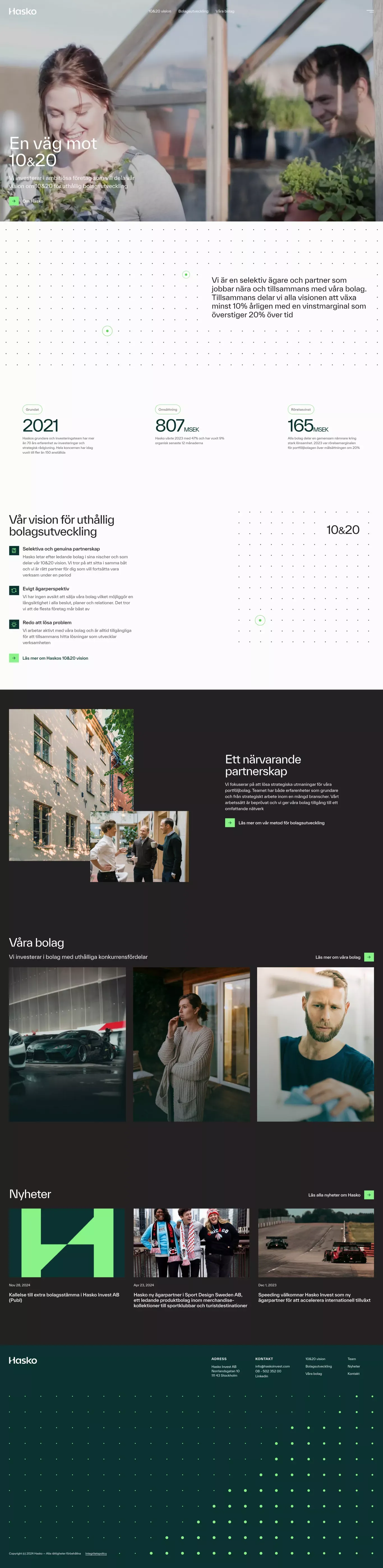 Hasko - En väg mot 10&20 landing page screenshot showcasing Finance design