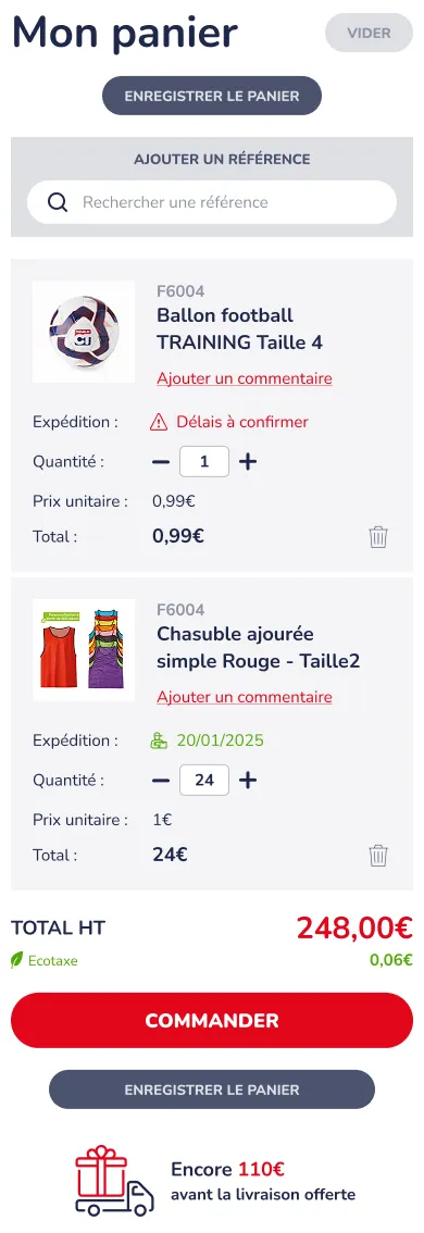 design mobile responsive panier b2b