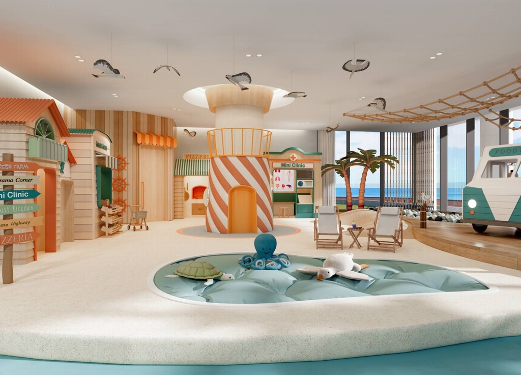 Elegant lobby of a luxury hotel showcasing a breathtaking ocean view at Costa Mare.