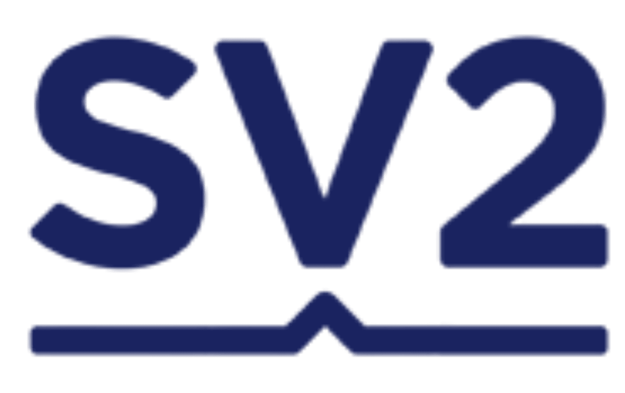 A imagem apresenta um logotipo estilizado em azul-marinho, com o texto "SV2" exibido em destaque sobre um fundo transparente.