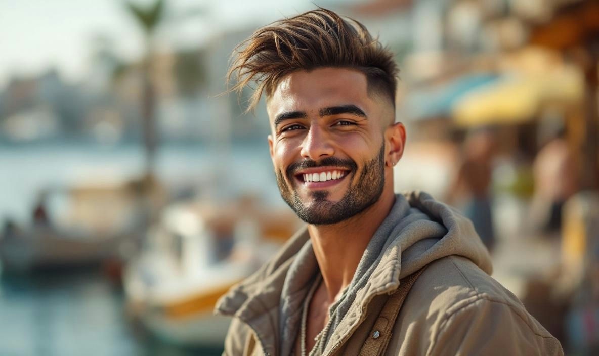 Man standing in front of habour smiling at the camera