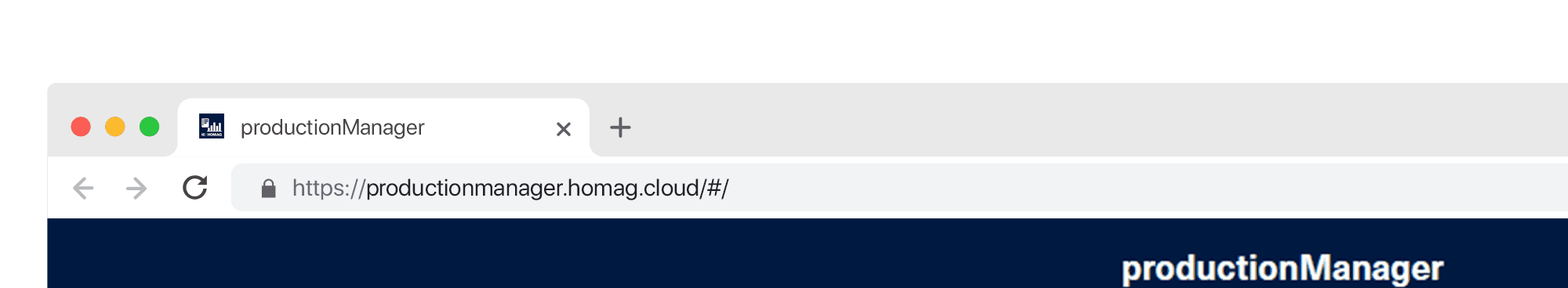 productionmanager.homag.cloud entered in the address bar of an internet browser on a desktop device.