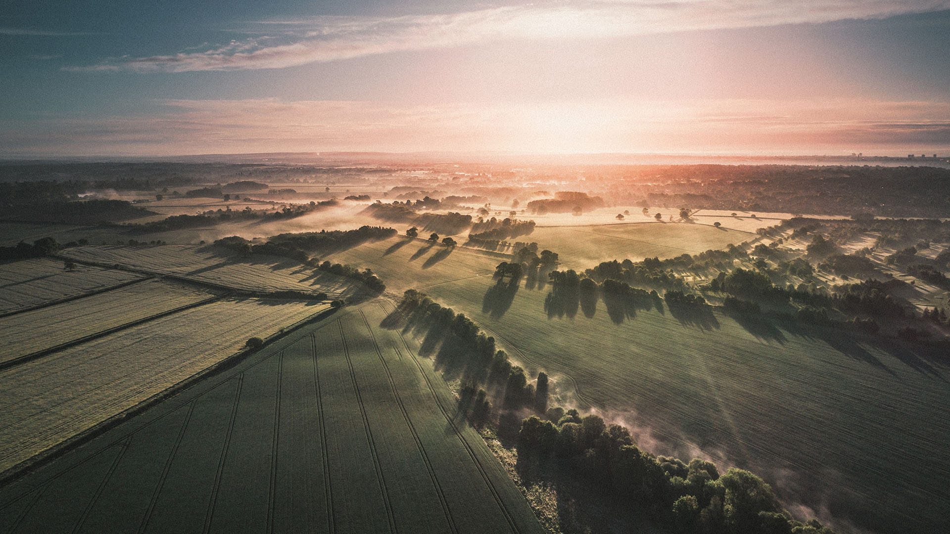 A misty sunny morning landscape