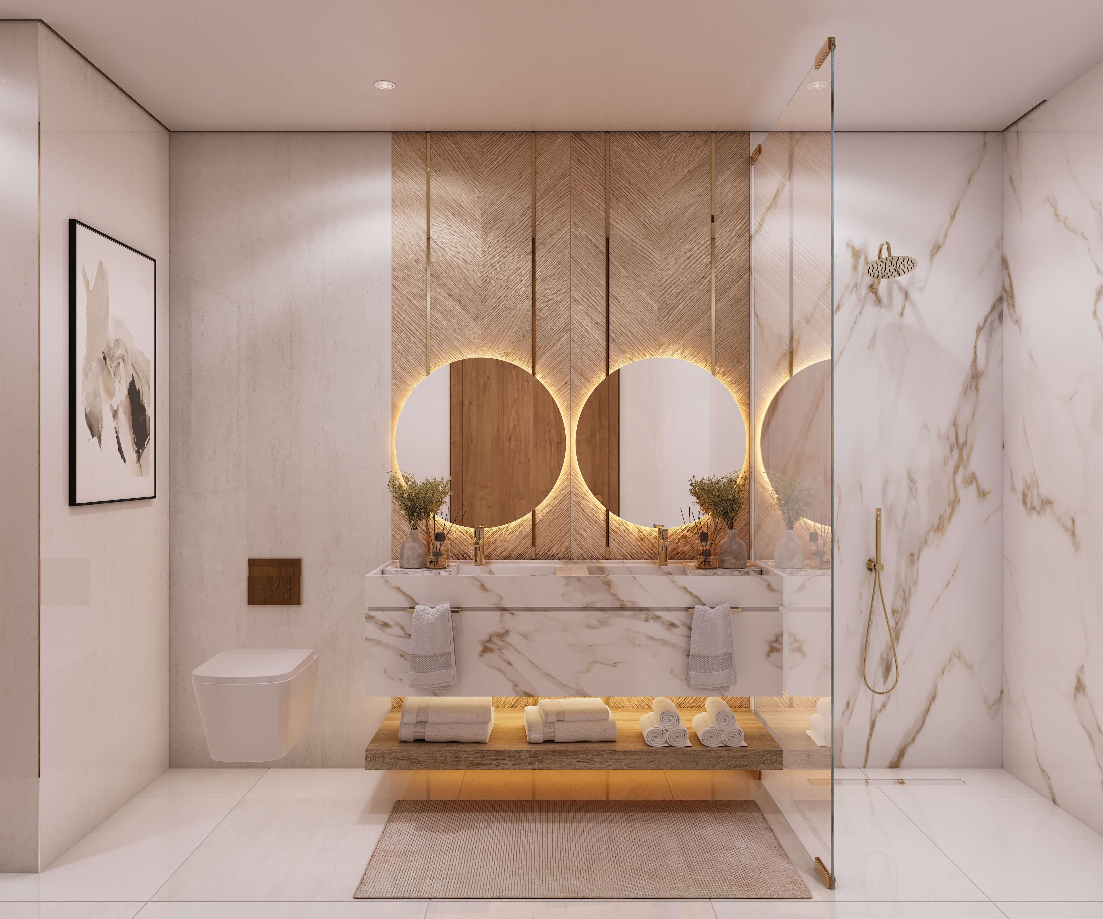 Luxury bathroom with marble finishes