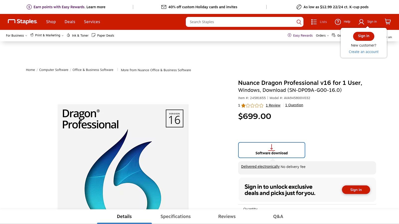 Staples (authorized retailer for Dragon)