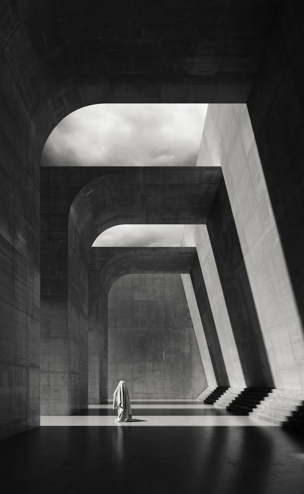 grayscale photo of a dark building