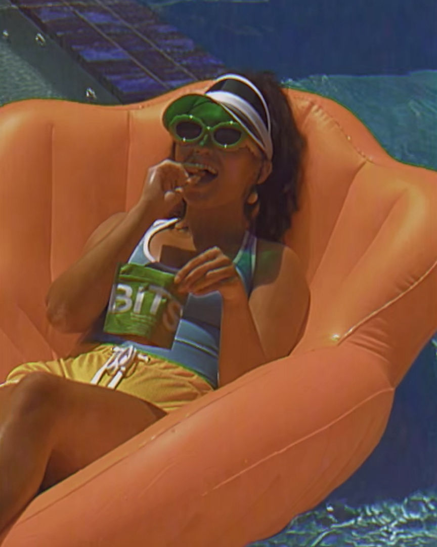 Woman with red hair covering mouth with hair