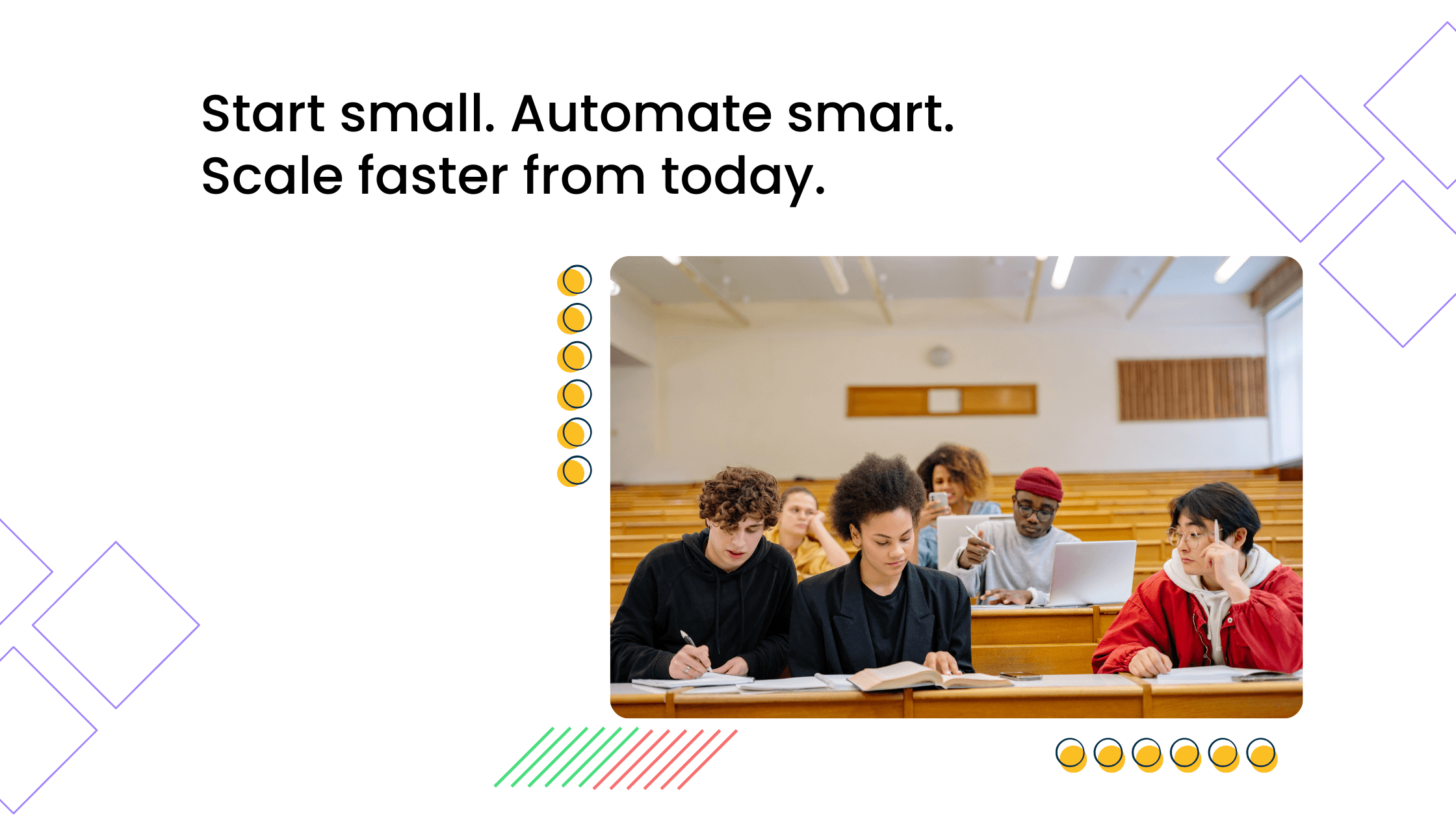 Clients working together in a classroom representing scalable coaching systems powered by smart automation tools