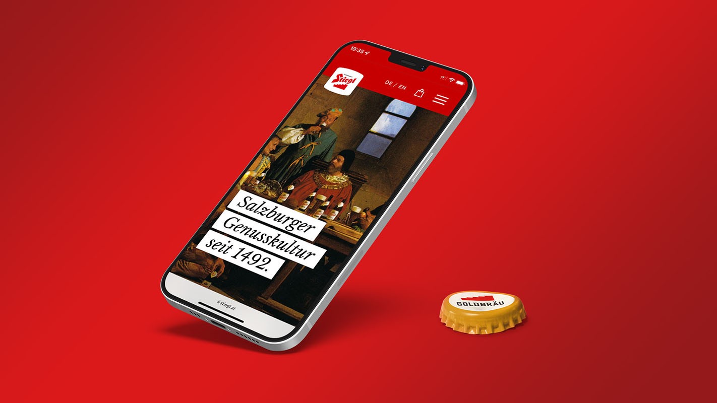 Mobile Ansicht der Stiegl Website mit Fokus auf Markeninszenierung und emotionaler Bildsprache
