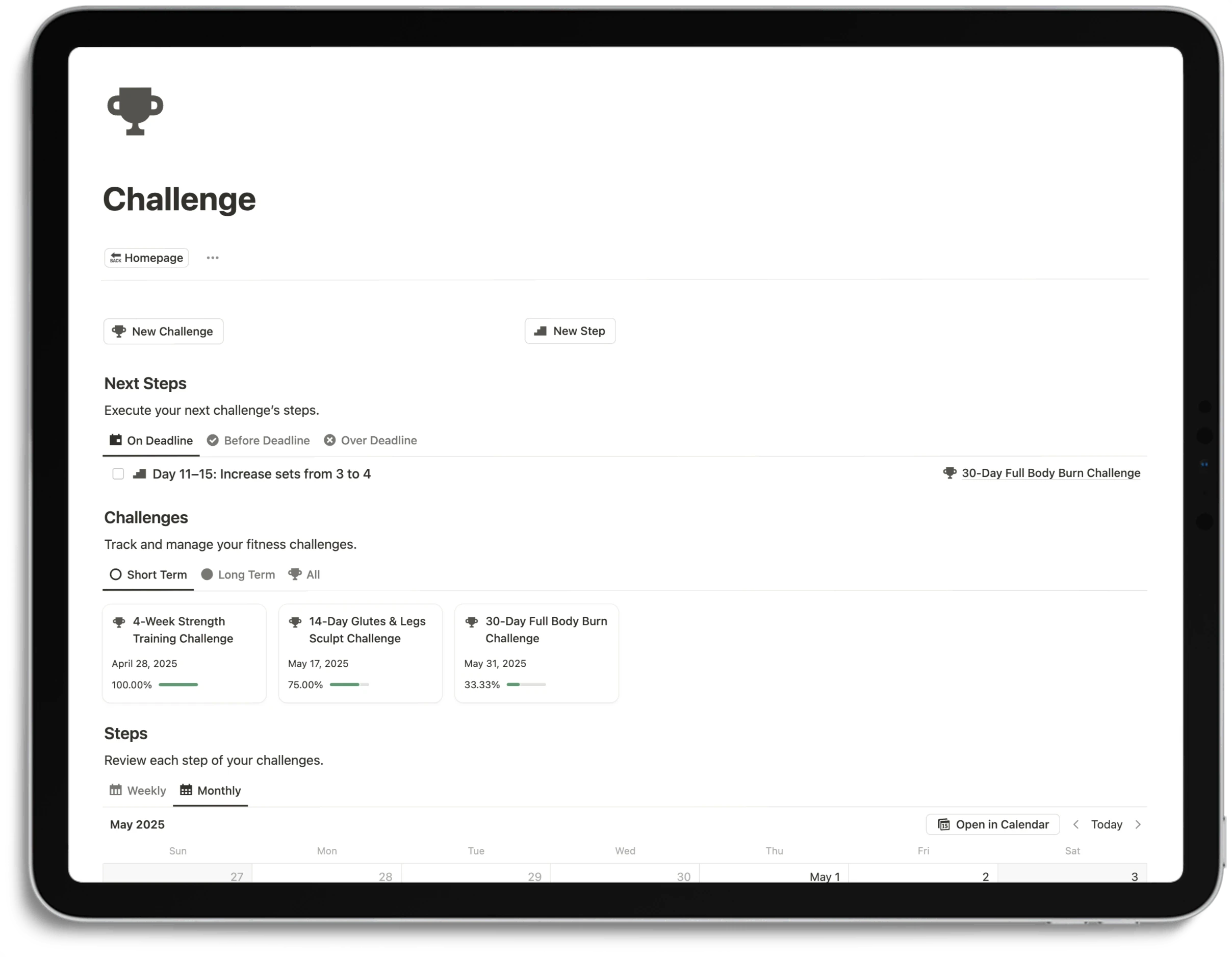 Notion Workout Tracker - Challenge