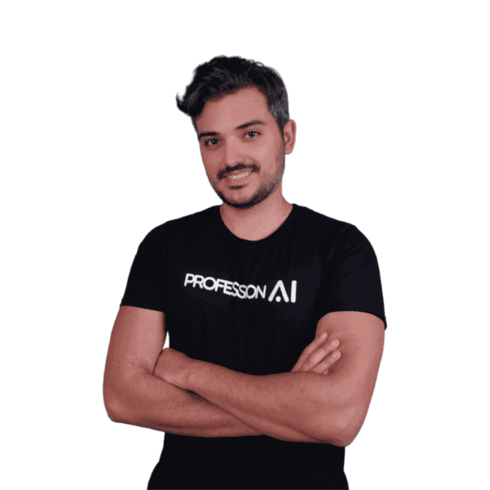 A young man with dark hair smiles at the camera, set against a modern indoor background.