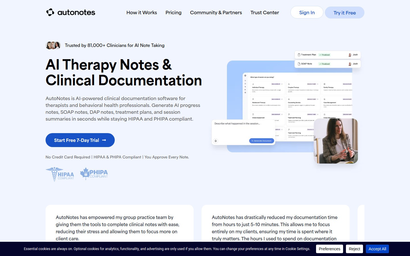 AutoNotes homepage screenshot