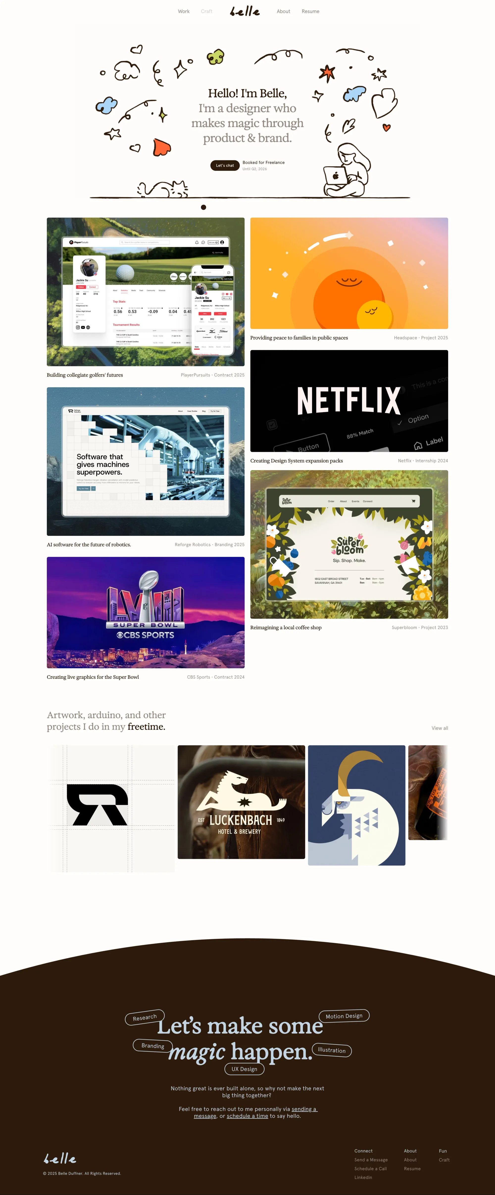 Belle Duffner portfolio page screenshot showcasing Design design