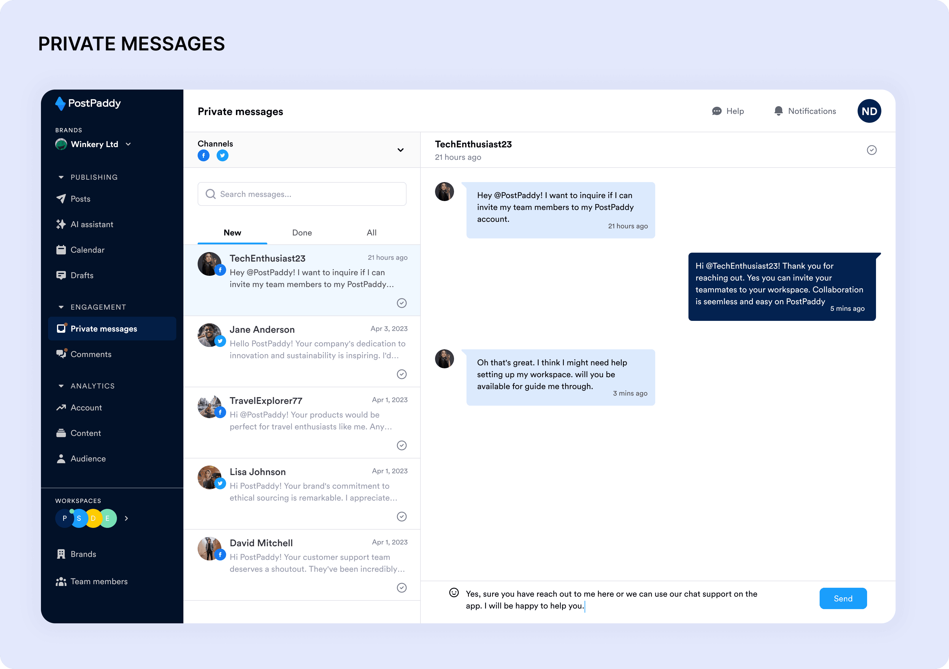 private messages UI