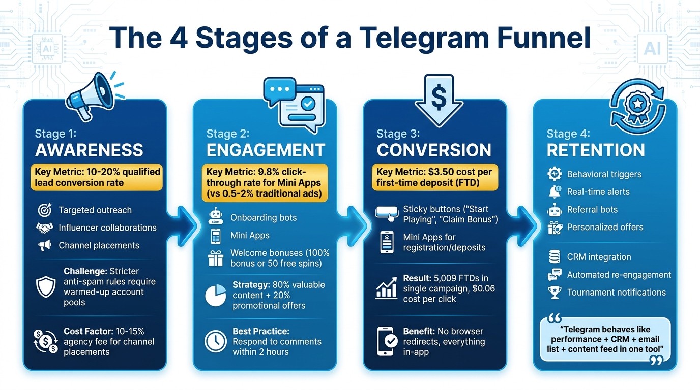4 Stages of Telegram Funnel for iGaming Player Deposits