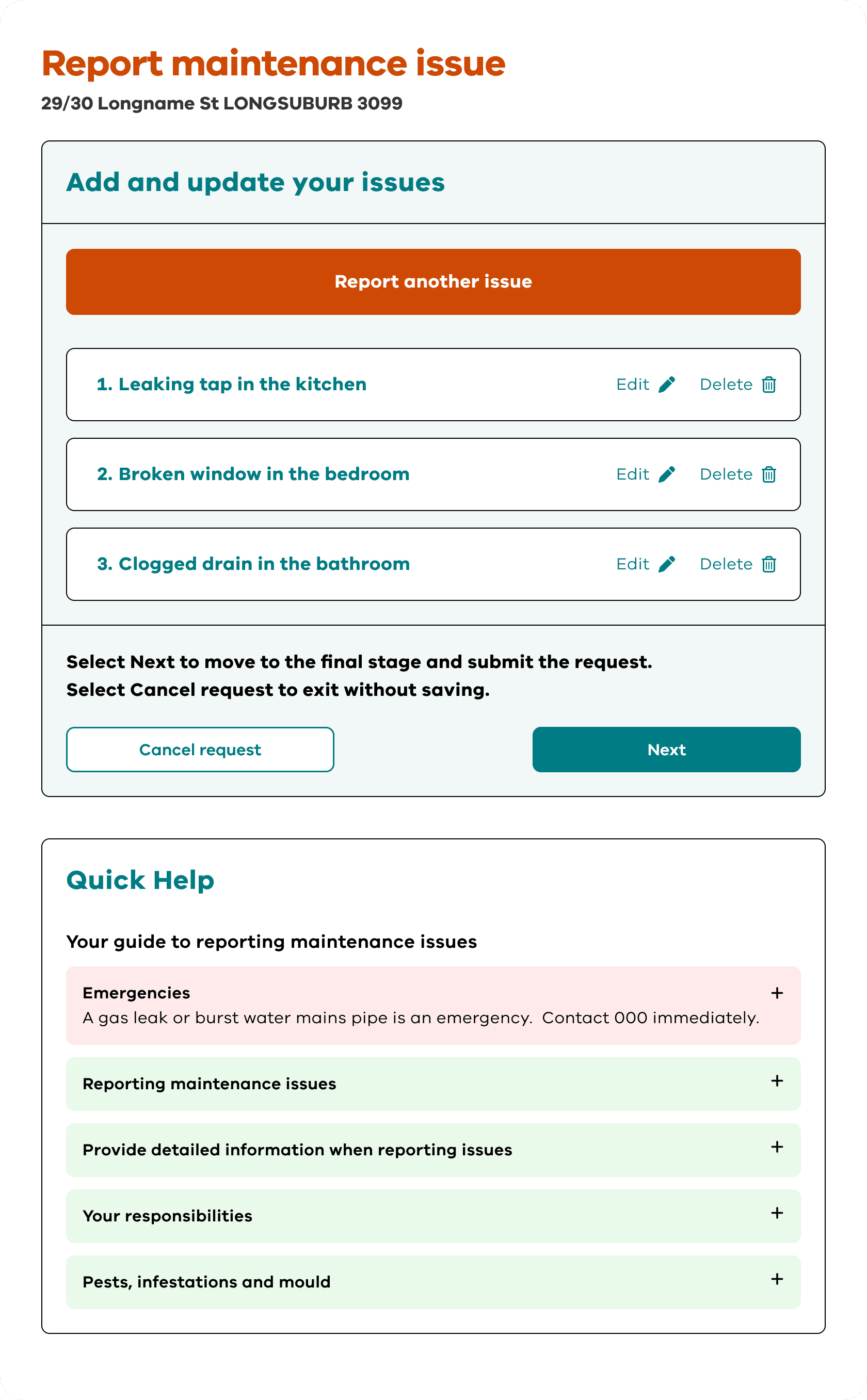 Maintenance form multiple request