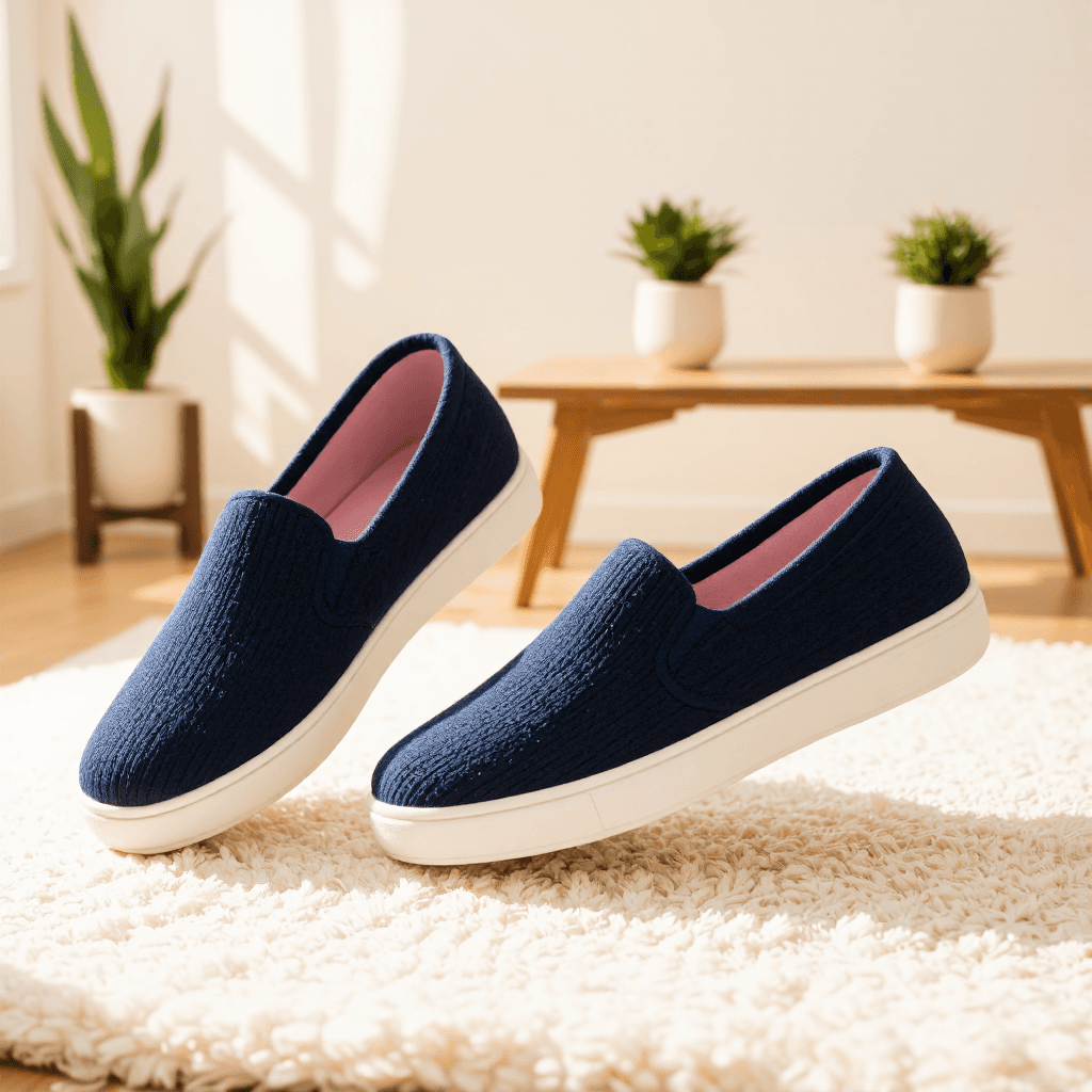 product photography of a pair of slip-on shoes designed for casual wear