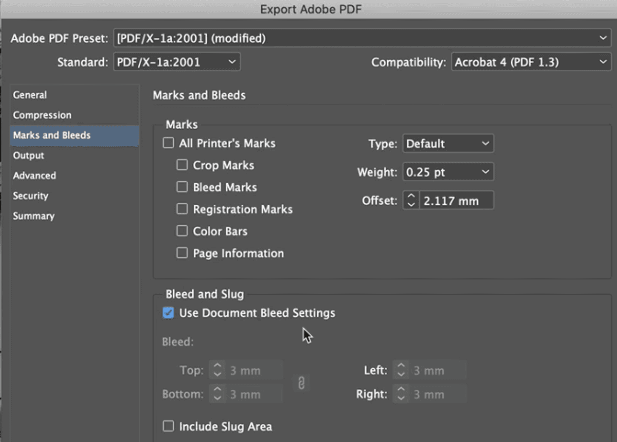 Close-up of bleed guide in InDesign