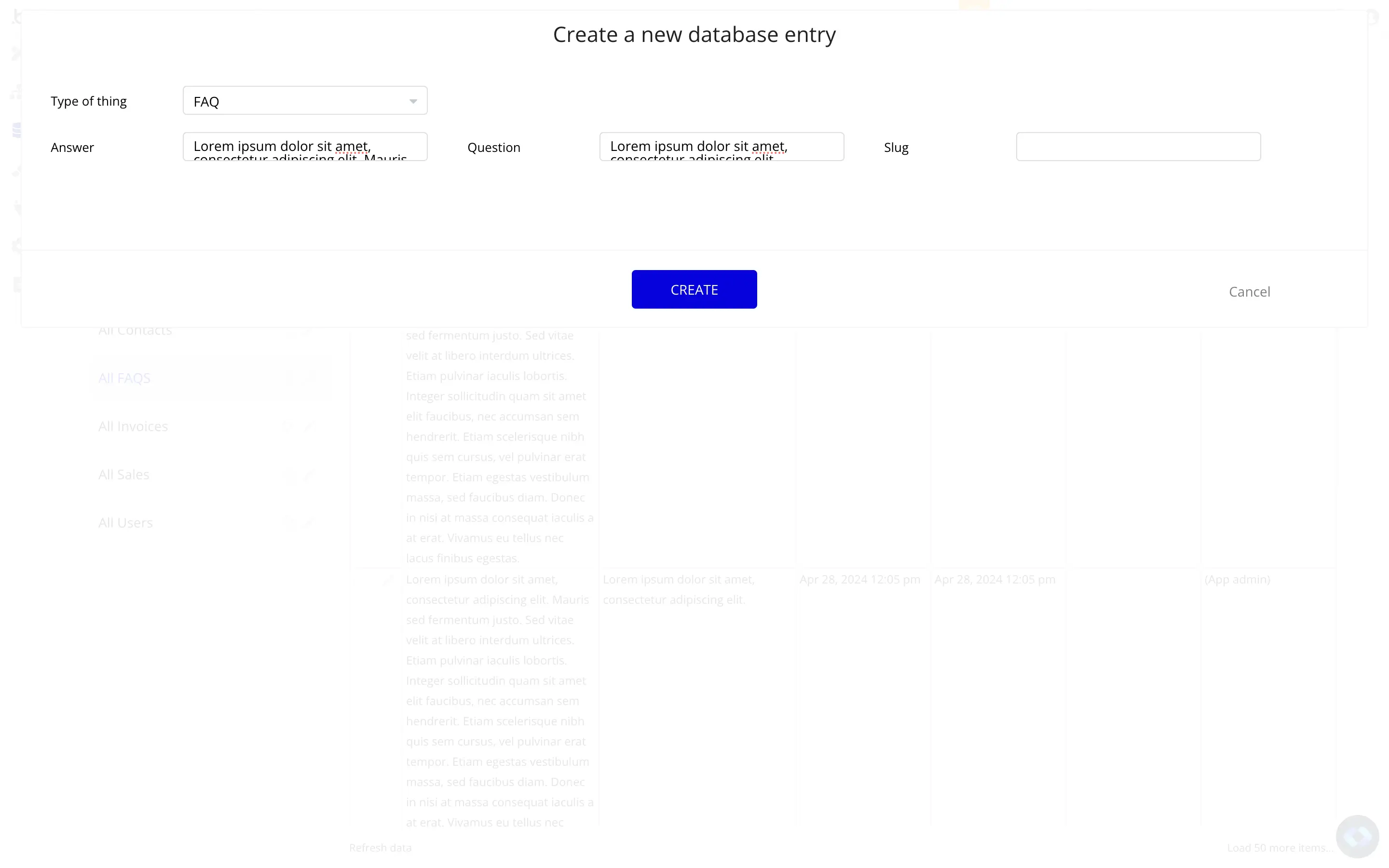bubble.io accordion faq database setup