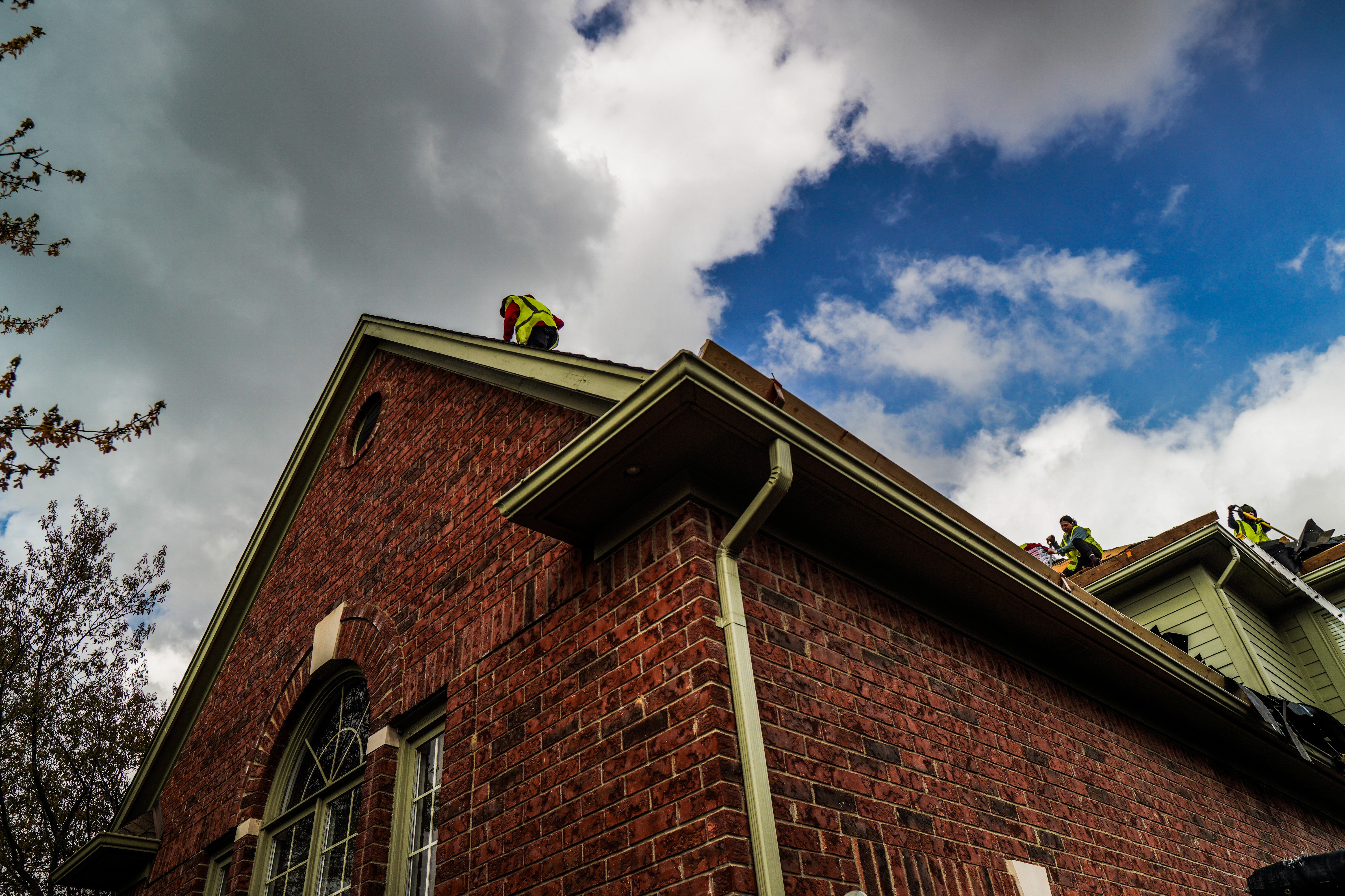 Roofline and gutters on a brick home