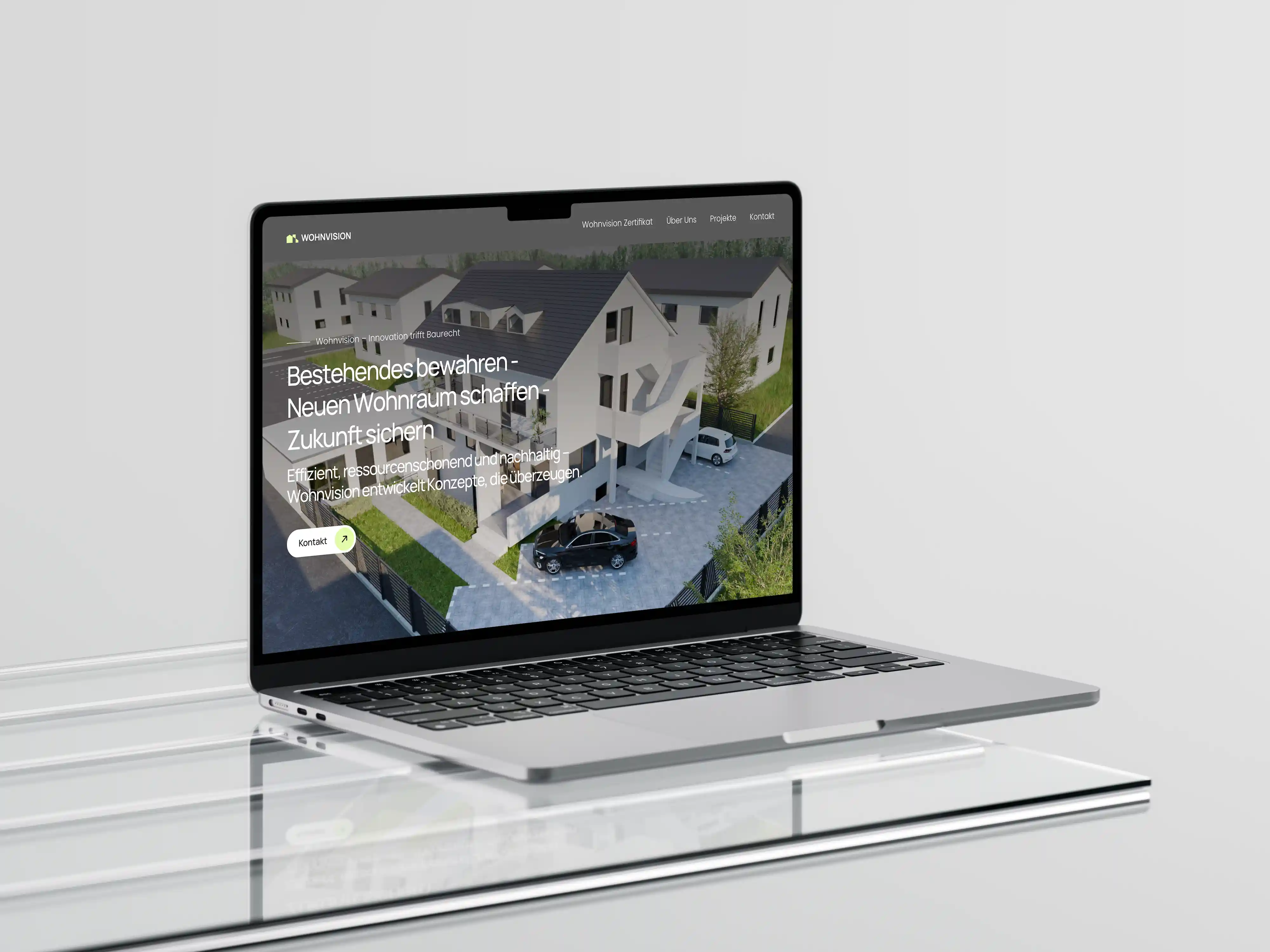 MacBook-Ansicht mit der neu gestalteten Hero-Sektion der Wohnvision Website