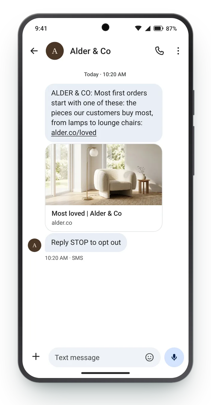 Where most first orders begin first-week SMS on an Android phone