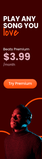 Music streaming ad featuring a man wearing headphones with a Beats Premium subscription offer for $3.99 per month.