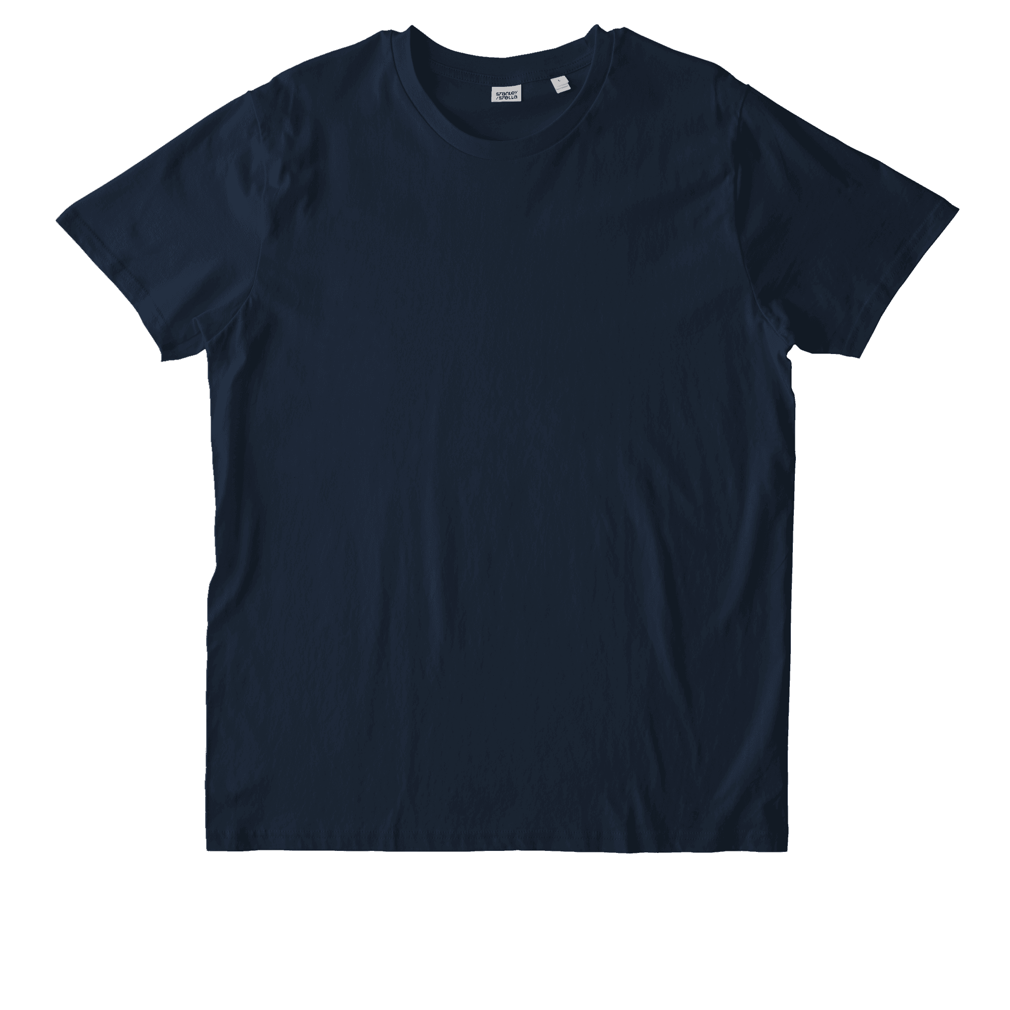 A navy blue Stanley/Stella Unisex Rocker Tee neatly displayed on a flat surface, highlighting its simple and classic round neckline and short sleeves, perfect for casual wear.