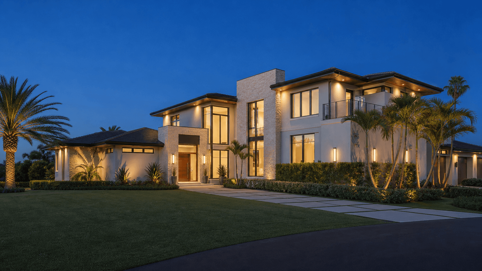modern hillside home at sunset