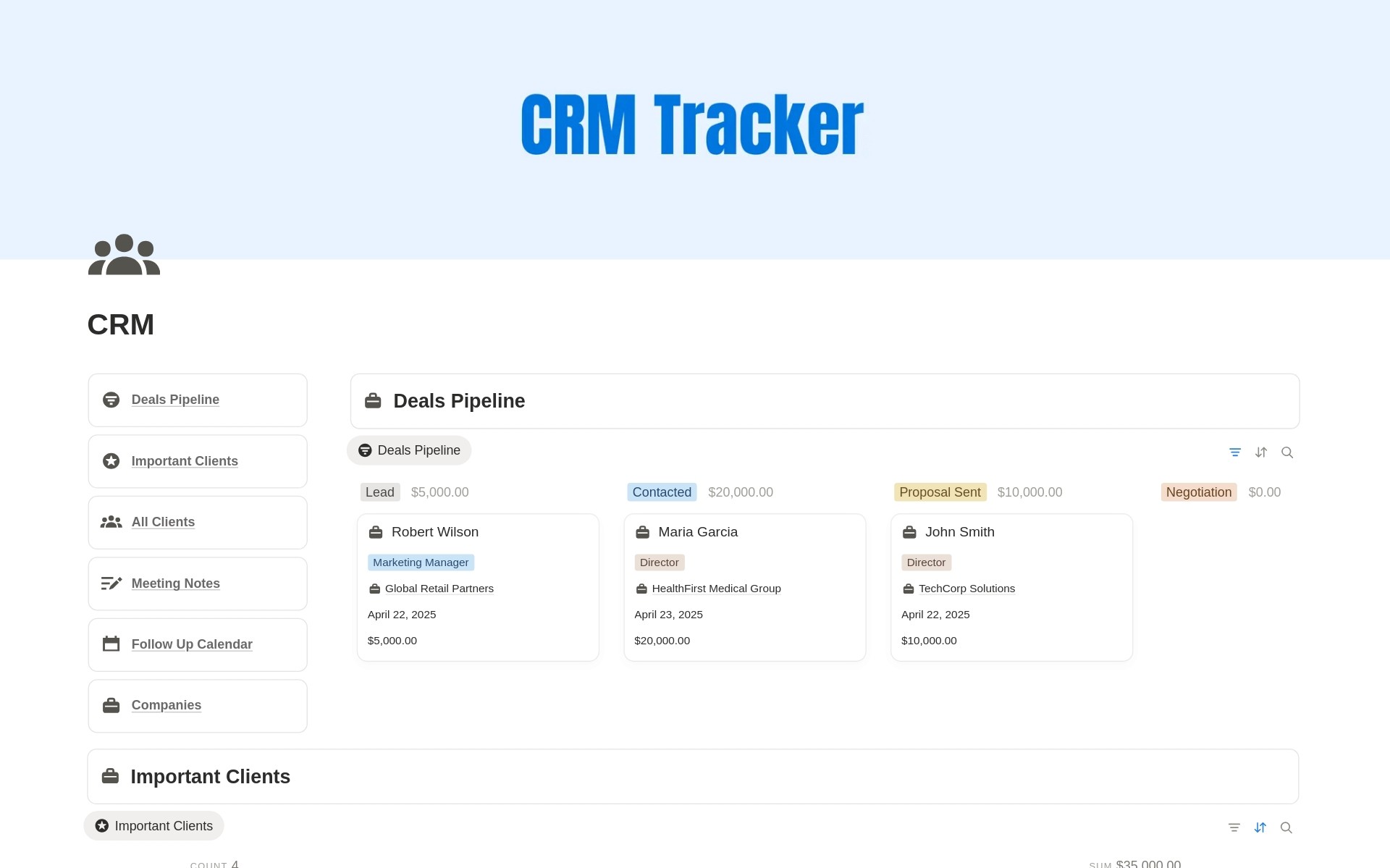 CRM Client Tracker Notion Template