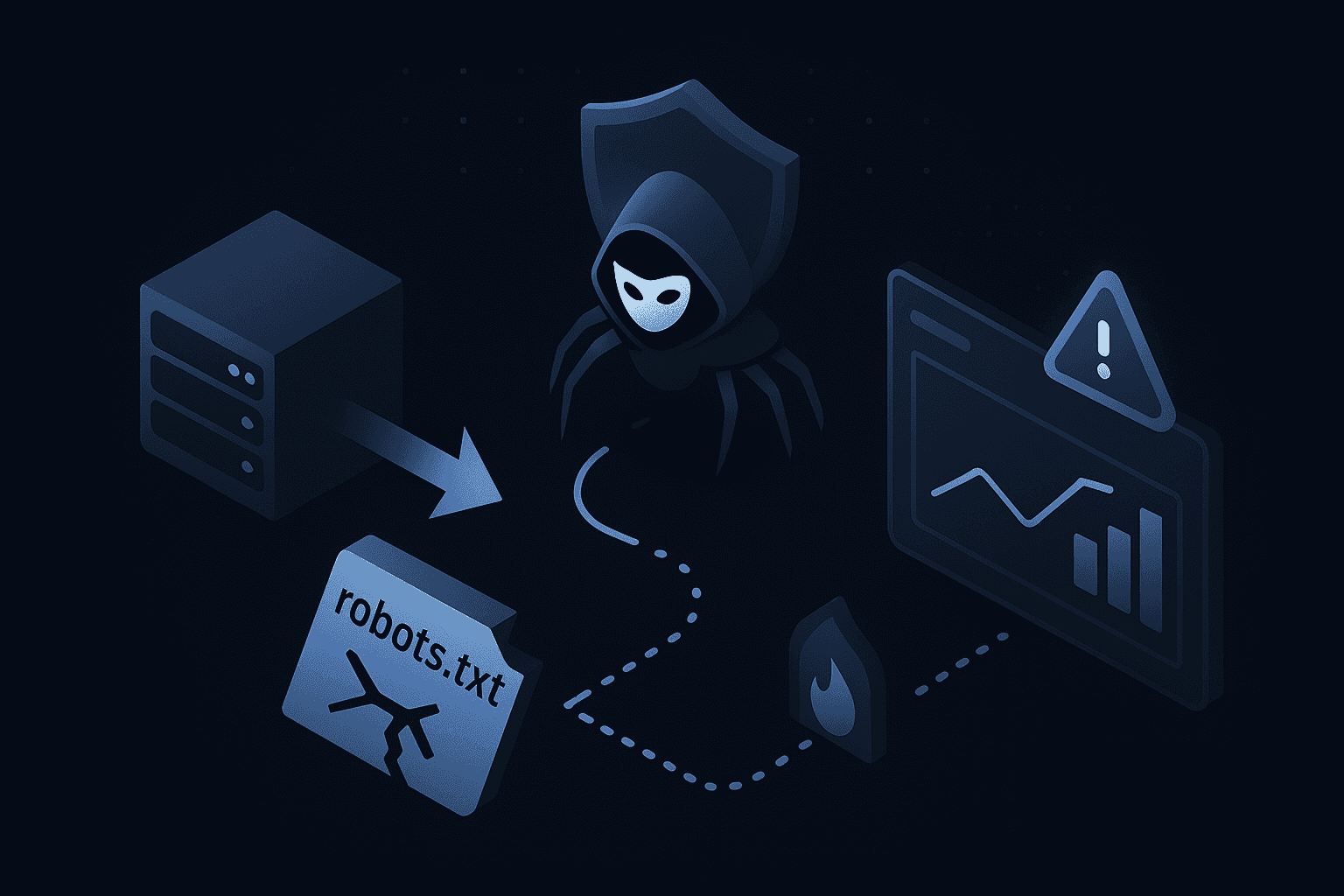 Flow diagram of stealth AI crawler bypassing website controls and causing governance blind spots.