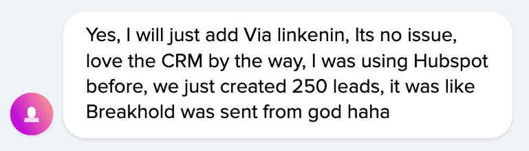 Best 3 AI CRM Alternatives to Hubspot testimonial breakcold