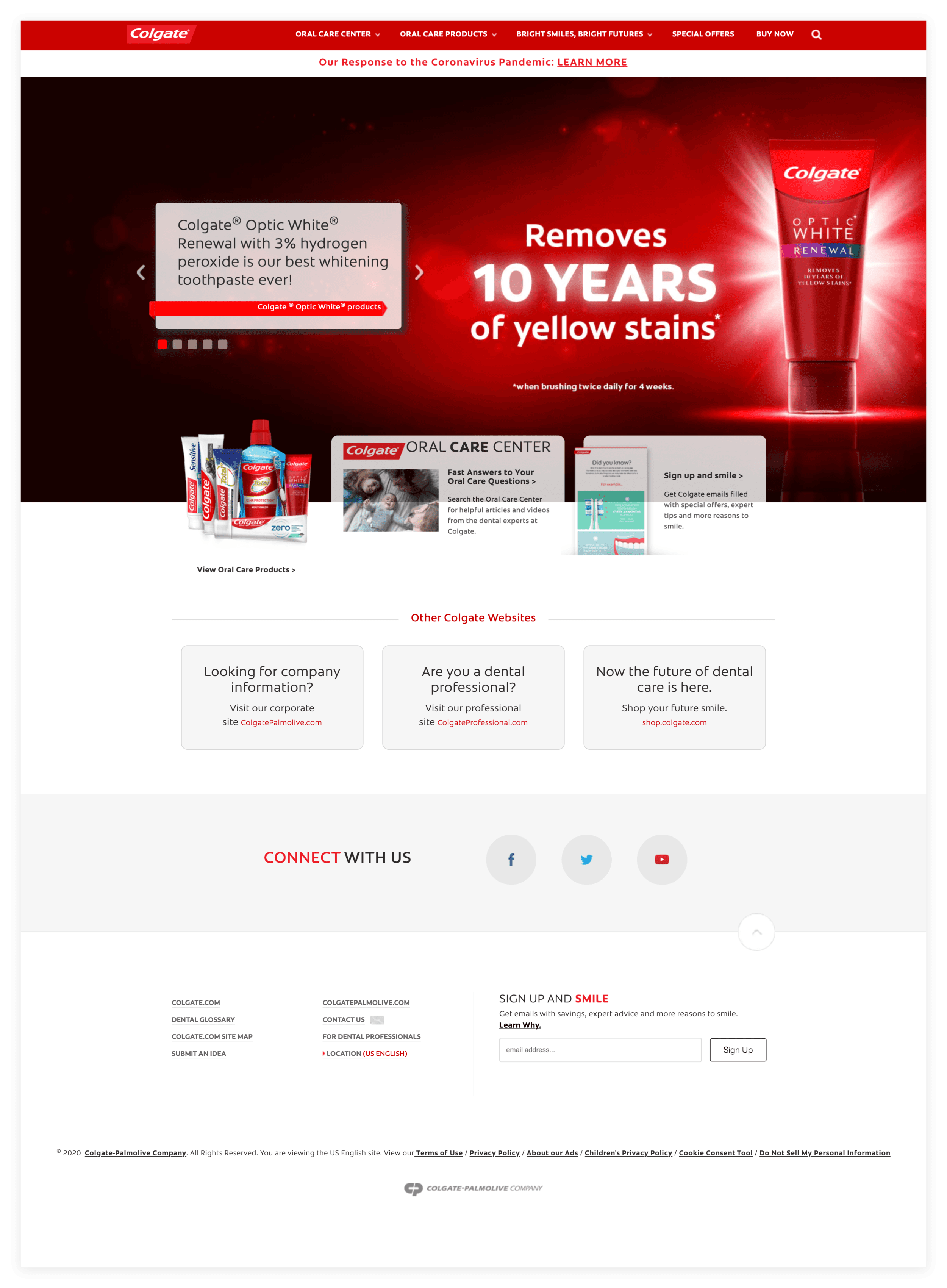 Colgate homepage before the redesign