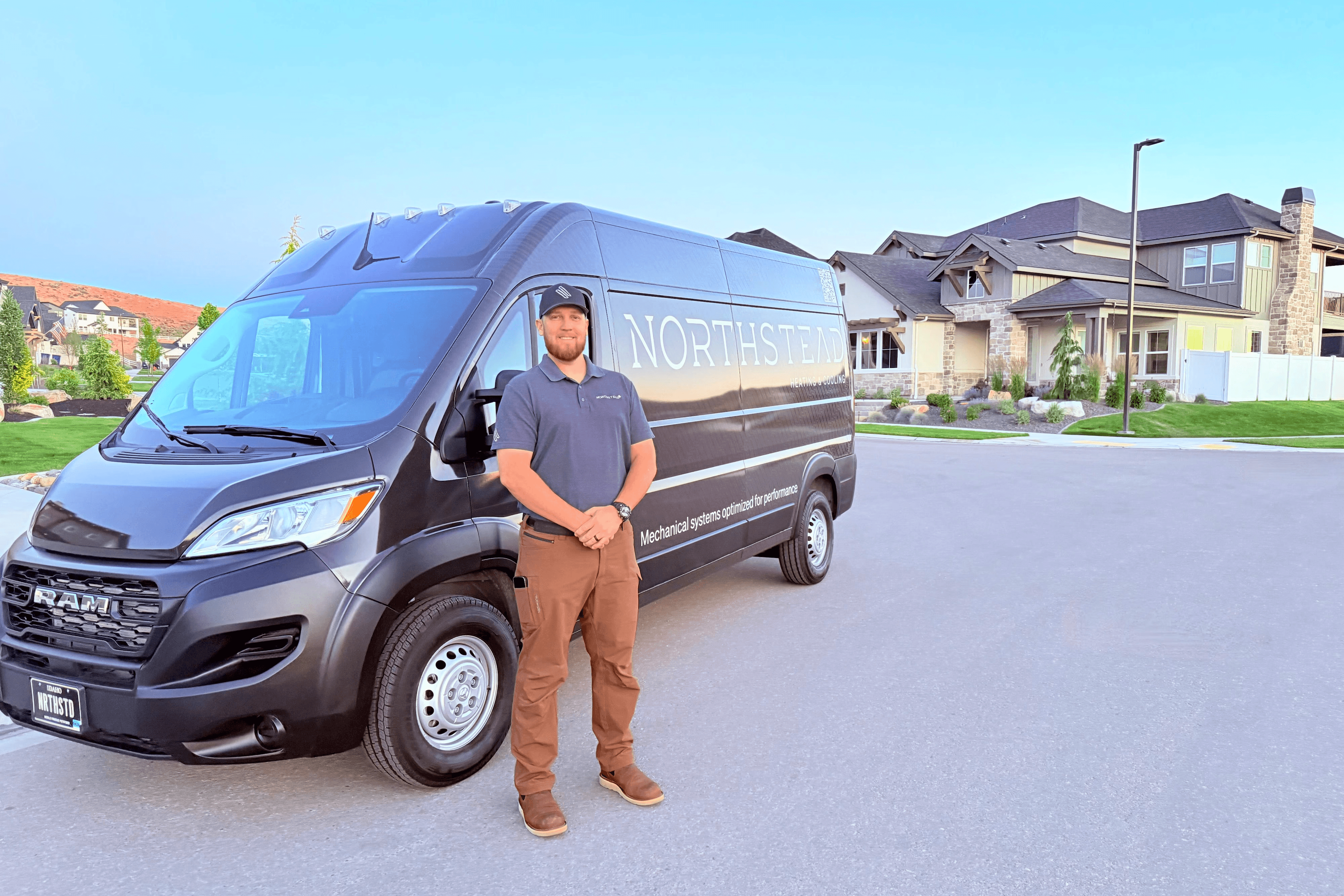 A Northstead technician with company van in Boise neighborhood.